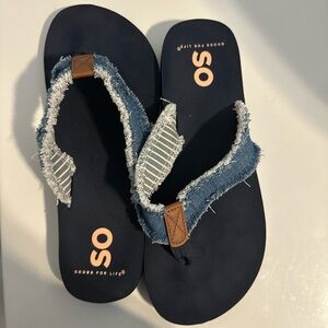 SO Kids Denim Flip Flops - Dark Blue and Tan